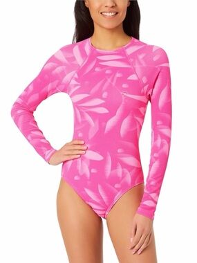 NEW Hurley Long Sleeve Pink Floral One Piece UPF 50+ Swimsuit Rash Guard Size XL